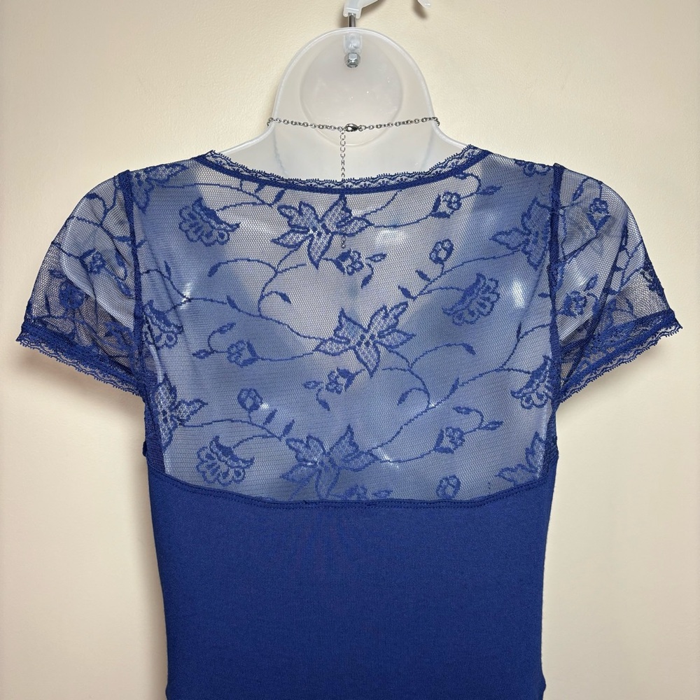 Navy Blue Maxi Dress Lace Cap Sleeves Lace Back Semi-Formal Casual - Picture 6 of 16